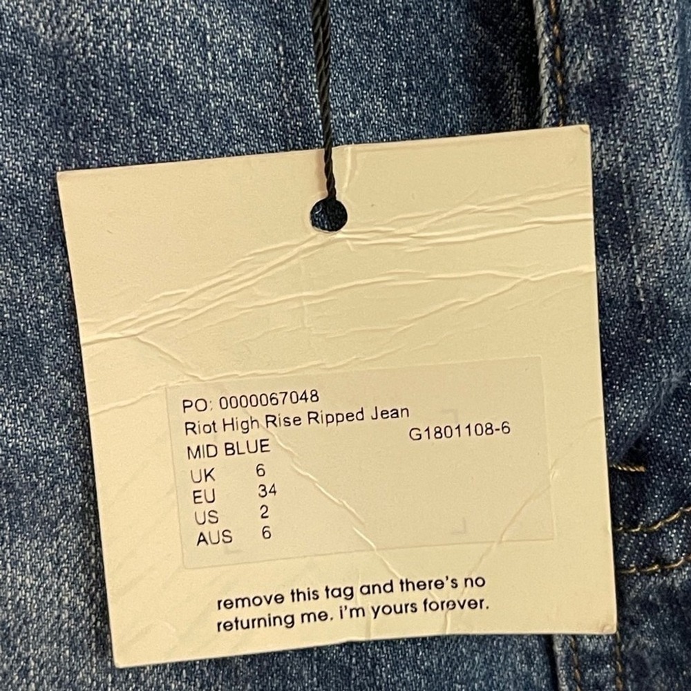 Missguided Riot High Rise Mom Jeans Mid Blue Distressed Ripped Size US 2 - Picture 4 of 7